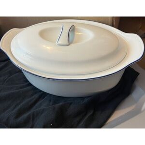 Mitterteich Bavaria Casserole Dish White Trimmed In Blue